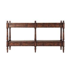 Dimensions: 64 x 16 x 35-1/4 in Room / Type:Living Room / Console Tables LifeStyle / Style:Classic / Rustic Classic Main Materials:Reclaimed Oak Veneer, Mahogany, Brass Weight:116.84 lbs This item must be installed by a licensed contractor with the wall anchoring Anti-Tip kit provided. A mahogany and reclaimed oak veneered console table restored with pollard oak, the rectangular three quarter gallery top with six turned finials atop each turned leg, with two frieze drawers and a similar undertie Living Room Console Table, Antique Console Table, Oak Console Table, Living Room Console, Planter Table, Luxury Furniture Brands, Theodore Alexander, Reclaimed Oak, Turned Leg