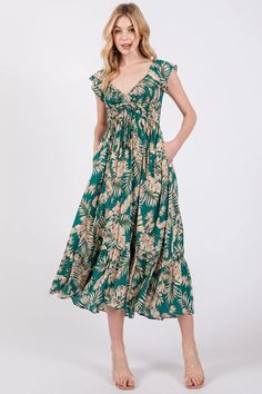 Jade Tropical Print Smocked Short Sleeve Maxi Dress– PinkBlush Summer Maxi Dress With Drawstring For Vacation, Casual Ruched Maxi Dress For Beach, Casual Ruched Maxi Dress For The Beach, Summer Short Sleeve Midi Dress With Drawstring, Casual Ruched Maxi Dress For Beach Season, Summer Midi Dress With Drawstring And Short Sleeves, Short Sleeve Midi Dress With Drawstring For Summer, Beach Dress With Drawstring And Short Sleeves, Short Sleeve Drawstring Beach Dress