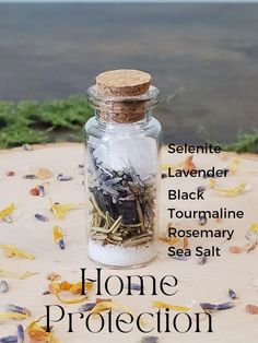 A blend of intentional herbs and crystals creates this home protection spell jar Spell Jar For Protection, Mini Spell Jars Diy, Protection Spell Jar Recipes, Witch Jars Spells, Diy Spell Jars, Creativity Spell Jar, Home Protection Spell Jar, Easy Spell Jars Recipes, Fertility Spell Jar