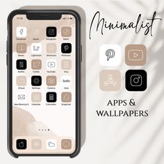 an iphone with icons on it and the text, 100 + app icons minimalist