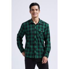 Men's Long Sleeve Plaid Shirt - GREEN Shirt Collar Styles, Plaid Shirt Men, Plaid Shirts, Mens Flannel Shirt, Long Sleeve Plaid Shirt, Valentines Day Birthday, Mens Plaid, Long Sleeve Plaid, Flannel Fabric