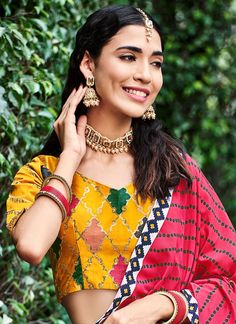 Buy Lehenga Choli - HATKAY Clothes For Wedding, Designer Choli, Silk Lehenga Choli, Matching Jewellery, Yellow Lehenga, Wedding Lehengas, Indian Clothes, Wedding Lehenga, Silk Lehenga