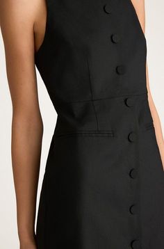 This elegant midi dress is made with stretch linen and has a boatneck and a center-front placket with self-covered buttons. It zips up the back and is fully lined. 2024 Fits, Fashion Tricks, Vietnam Dress, Zip Up Dress, Structured Dress, Elegant Clothes, Professional Outfits Women, Elegant Midi Dresses, Boat Neck Dress