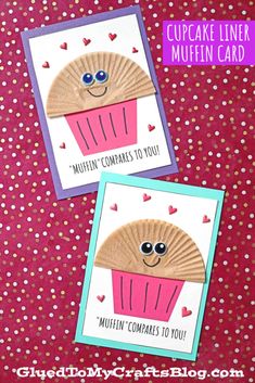 two valentine's day cards with cupcakes on them