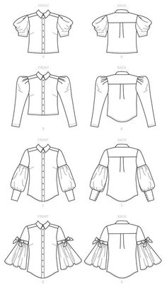 four different types of blouses with ruffled sleeves