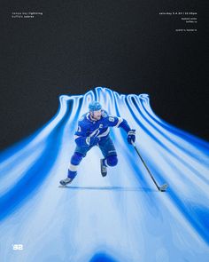 an image of a hockey player going down the ice with blue lights on his face