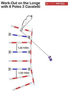 the diagram shows how to work - out on the long pole with 8 poles 3 cavaletti