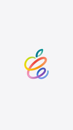 an apple logo with the letter e in rainbow colors on a white background, it appears to be made up of spirals