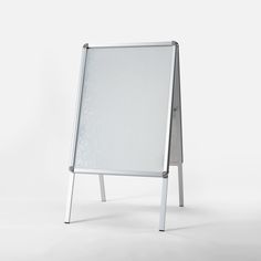 an easel with a white board attached to the front and back sides, standing upright against a white background