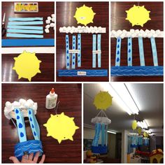 the steps to make a sun and moon mobile made out of construction paper with glue