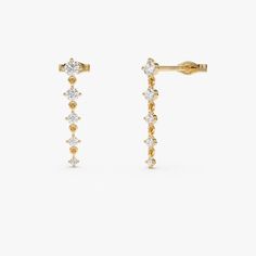 14k Dangling 4 Prong Diamond Drop Earrings 14K Gold Ferkos Fine Jewelry Gold Colors, Diamond Drops, Diamond Drop Earrings, Diamond Color, Lab Created Diamonds, Moissanite Diamonds, Eternity Bands, Diamond Gemstone, Gold Yellow