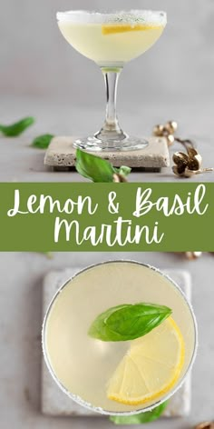 lemon and basil martini with mint garnish on the rim