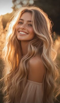 Wavy Blond Hairstyles, Long Blonde Waves, Long Blonde Highlighted Hair With Layers, Blonde Hair Face Claim, Long Natural Blonde Hair, Long Hair Editorial, Pretty Blonde Women, Brunette Blonde Balayage, Blonde Hair Curls