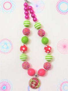 Strawberry Shortcake Bubblegum Necklace, Toddler Necklace, Baby Jewelry, Girls Chunky Necklace, Litt Playful Pink Beaded Necklace For Birthday, Cute Colorful Beads Necklace For Birthday, Playful Pink Beaded Necklaces For Birthday, Fun Birthday Beaded Necklaces With Round Beads, Playful Pink Beaded Necklaces For Birthdays, Fun Round Beads Necklace For Birthday, Fun Pink Beaded Necklaces, Cute Pink Beaded Necklaces For Birthday, Fun Round Beads Necklaces For Birthdays