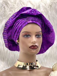 Description: This pre-wrapped gele head over is perfect for those who want an effortless yet stylish look.  Key Features: - Easy to wear pre-wrapped design - Stylish and elegant look - Available in different colors and patterns Whether you're attending a wedding, party, or any other special occasion, this gele head over is sure to elevate your outfit. The pre-wrapped design makes it easy to wear without any hassle.  Made with high-quality fabric, this gele head overlooks stylish and elegant with its vibrant colors and patterns. You can choose from a variety of options that will match your outfit perfectly. In conclusion, if you want an effortless yet stylish look for your next event or occasion, this pre-wrapped gele headcover is the perfect choice for you! Multicolor Party Headscarf, One Size Fits Most Headwrap, One Size Fits Most Wrap Headwrap, Summer Wrap Turban, Fitted Yellow Turban, One Size Chic Headwrap, Purple Fitted Turban For Parties, Adjustable Purple Headwrap, Fitted Purple Turban For Parties