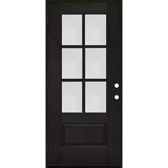 a black door with white glass on the side