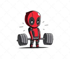 deadpool character holding a barbell