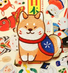 an image of a cat with many stickers on it