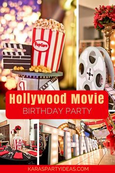 hollywood movie birthday party with red and white decorations