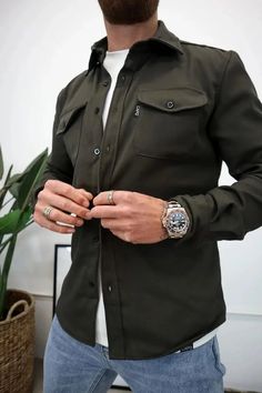 Embellished Button Down Shirt Jacket – Shirts In Style Shirt Cuff, Winter Clothing, Mens Streetwear, Fashion Wear, Button Shirt, Outfits Casuales, Favorite Shirts, Shirts & Tops, Street Fashion