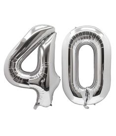 the number forty balloon is shown in silver