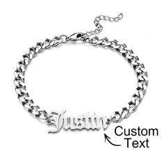 This custom name men's bracelet is an ideal accessory for any look. Handcrafted with care and attention to detail, it features a sleek and stylish curb chain. Perfect as a gift for him, boyfriend, husband, father, or anniversary, this unique piece will make him stand out.Size: 17+5cmMaterial: Stainless Steel Elegant Bracelets With Curb Chain Nameplate, Luxury Cuban Link Curb Chain Bracelet For Anniversary, Stainless Steel Cuban Link Bracelet With Curb Chain, Luxury Stainless Steel Curb Chain Bracelets, Luxury Gold-plated Cuban Link Bracelet With Curb Chain, Hope Necklace, Beauty Equipment, Name Jewelry, Custom Name Necklace