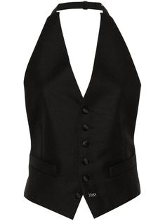 black wool blend piqué weave dart detailing decorative stitching V-neck front button fastening rear buckle fastening sleeveless curved hem full lining When buying this unisex item, keep in mind that it is graded in standard men's sizing. Outerwear Vest, Dolce E Gabbana, Dream Clothes, Looks Vintage, Black Wool, Dart, Classy Outfits, Beautiful Outfits, Pretty Outfits