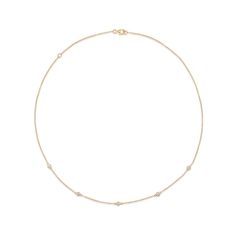 This beautiful and simple necklace, often referred to as a style called Diamonds by the Yard, features diamonds set into bezels along the necklace chain. Its shorter length sits just above the collar bone, begging to be seen. 14k yellow gold Five 2mm diamonds Option to clasp the chain at a 15 or 17 inch length This necklace can be made in a custom length, please email info@fewerfiner.com for pricing Please allow 4-6 weeks for production if the piece is described as "made to order," as this piece Elegant Bezel Set Station Necklace, Elegant Bezel Setting Station Necklace, Classic Formal Diamond Necklace With Adjustable Chain, Classic Diamond Necklace With Adjustable Chain For Formal Occasions, Luxury Diamond Station Necklace With Delicate Chain, Classic Diamond White Necklace With Delicate Chain, Classic Diamond White Jewelry With Adjustable Chain, Classic Diamond Necklace With Delicate Chain For Everyday Luxury, Classic Diamond Chain Necklace With Delicate Chain