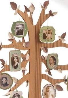 a family tree with pictures hanging from it