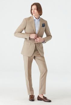 Last year, sand was the best-selling color for weddings. This season we're introducing the light hue on an even lighter mohair and wool blend. Making this yet another optimal choice for a summer wedding. Cream Color Suit, Sand Suit, Custom Suits Men, Gray Suits, Made To Measure Suits, Mohair Fabric, Custom Suits, Custom Suit, Suit Fabric