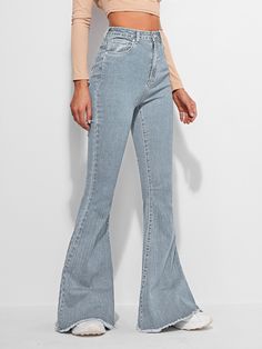 Light Wash    Denim Plain Flare Leg  Slight Stretch  Women Denim Hospital Clothes, Thrifting Outfits, Western Coquette, Birthdays Presents, Country Fits, 2024 Wishlist, Flair Jeans, Flare Leg Jeans, Flared Pants