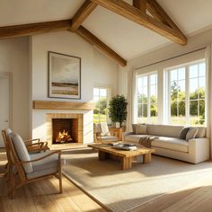 a living room filled with furniture and a fire place in the middle of a room