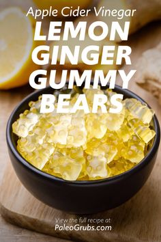 a bowl filled with lemon ginger gummy bears