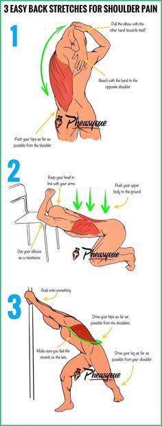 a diagram showing how to do back stretches for shoulder pain, with the instructions below