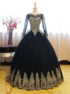 Formal Evening Dresses Long, Black Ball Gown, Evening Dress Long, Royal Aesthetic, Female Dress, Vintage Black Dress, Quinceanera Dress, Long Sleeve Evening Dresses, Tulle Ball Gown