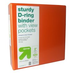 an orange binder with the words study binder with view pockets on each side