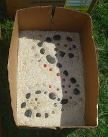 an open cardboard box with rocks in it