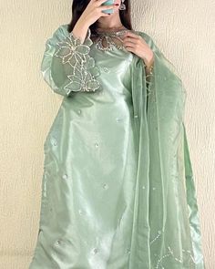 This is three piece custom made salwar suit with stone embroidery. fabric  top:crepe silk botton :crepe silk dupatta:organza It can be made in all the sizes or in any other color. We will collect your measurements  by sending the size chart after booking of the outfit. Please contact for more queries. Thanks Organza Suits Indian, Green Pakistani Suit, Wedding Guest Outfit Indian, Pakistani Salwar Suit, Outfit Indian, Pakistani Bridal Makeup, Organza Suits, Trendy Outfits Indian, Workout Beginner