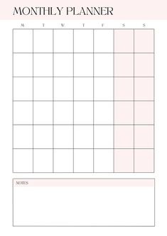 a printable planner for the month in pink and white with black lines on it