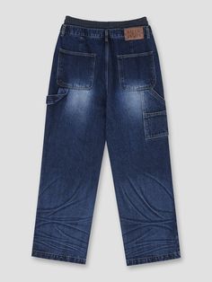 This is a comfortable and casual jeans made out of 14oz cotton 100% denim fabric that has a straight silhouette. With unique design detail of dual brief layering detail and logo label leather patch, it gives a trendy and modern look. - Straight fit silhouette- Banding layered detail on the waistband- Leather logo label detail- NUAKLE logo cantone and casting rivets Dark Wash Rigid Denim Cargo Jeans With Contrast Stitching, Dark Wash Cargo Jeans With Contrast Stitching, Cargo Jeans In Dark Wash With Contrast Stitching, Urban Dark Wash Jeans With Hip Pockets, Denim Blue Utility Jeans With Contrast Stitching, Streetwear Rigid Denim Bottoms With Contrast Stitching, Streetwear Bottoms With Contrast Stitching In Rigid Denim, Streetwear Jeans With Contrast Stitching In Rigid Denim, Utility Denim Jeans With Contrast Stitching