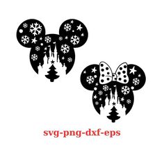 mickey and minnie mouse ears with snowflakes on them, saying svg - dxf - eps