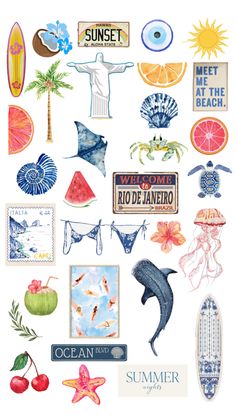 an image of various items that are in the shape of a collage with words and pictures