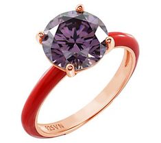 Whether you're running an everyday errand or heading out for a fun night of dancing, bring a touch of uncomplicated elegance to your look when you slip on this beautiful solitaire enamel ring. Elegant Diamond Ring With Enamel, Red Enamel Elegant Rings, Elegant Red Enamel Ring, Elegant Rose Gold Enamel Rings, Fine Jewelry Enamel Ring For Formal Occasions, Enamel Ring, Ring Size Guide, Rose Gold Plates, Prong Setting