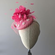 "THIS ONE IS MADE TO ORDER IN YOUR CHOICE OF COLOR ☀ Follow this link for more beautiful choices from 'Indigo Hats'  https://www.etsy.com/shop/IndigoHats ☀ I made this luxe hat in layers of a beautiful pink woven straw, I added unusual vintage look pearl decorative details across the front made of faux pearls, little crystals and sequins, they are so charming - I love the look of them!  This is the nicest thing about making one of a kind hats is that I can find some lovely detail and make it spe Wedding Mini Hat With Feather Trim For Kentucky Derby, Kentucky Derby Wedding Mini Hat With Feather Trim, Pink Fascinator For Kentucky Derby Ceremony, Wedding Fascinator With Feather Trim And Short Brim, Feathered Mini Hats For Wedding And Kentucky Derby, Pink Headpiece For Kentucky Derby Ceremony, Fitted Pink Mini Hats For Wedding Guests, Elegant Pink Headpieces For Ceremonies, Pink Mini Hats For Kentucky Derby Ceremony