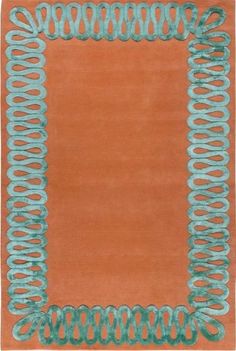 an orange rug with blue trimmings on the edges and a square shaped border