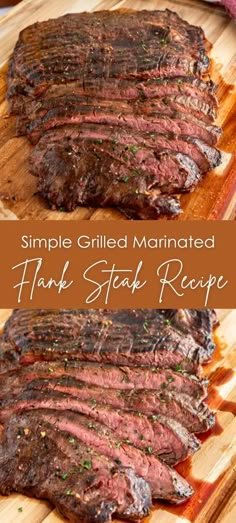 the steak is sliced up and ready to be served on the cutting board with text overlay