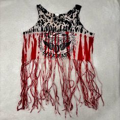 Affliction Tank Top With Fringe Around Bottom. Rhinestone Accents, New Condition, Never Worn Cut Shirt Designs, Cut Shirt, Stage Outfit, Funky Outfits, Stage Outfits, Cut Shirts, Red White And Blue, Red Blue, Red And Blue