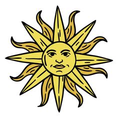 a yellow sun with an angry look on it's face