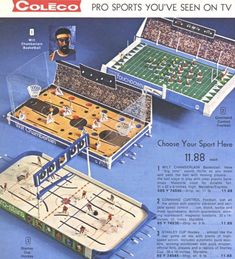 an advertisement for the coleco pro sports you've seen on tv, featuring two foo - ball tables