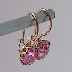 Pink Birthstone Drop Earrings, Elegant Pink 14k Rose Gold Jewelry, Pink Dangle Earrings With Prong Setting, Elegant Pink Birthstone Earrings, Classic Pink Hallmarked Earrings, Classic Pink Gemstone Earrings, Pink 14k Gold Earrings For Formal Occasions, Elegant Pink 14k Gold Earrings, Formal Pink 14k Gold Earrings